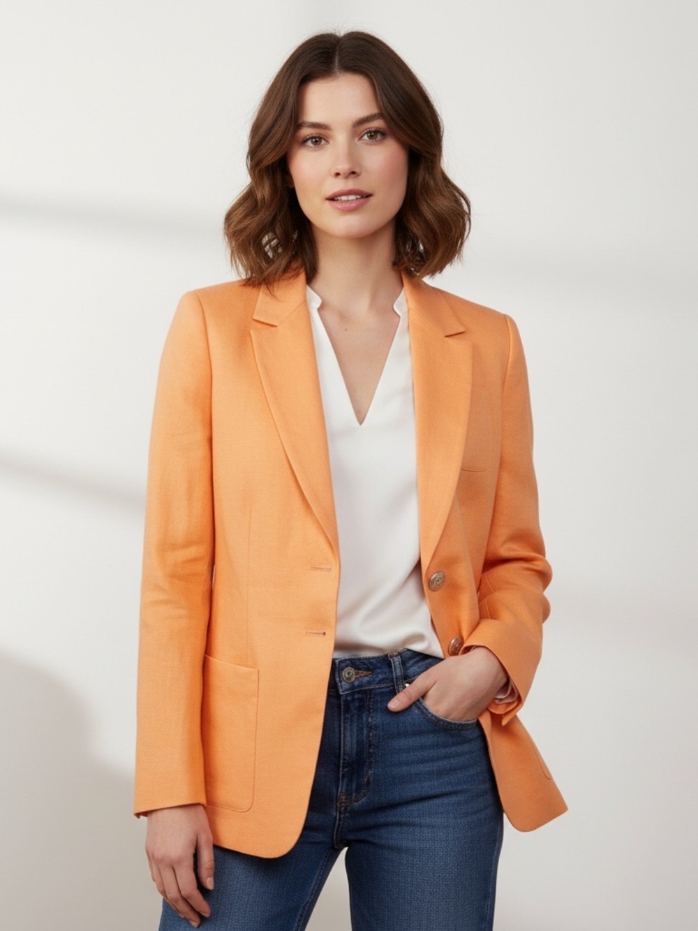 J.Crew Helena Linen Blend Blazer Orange Size 14
